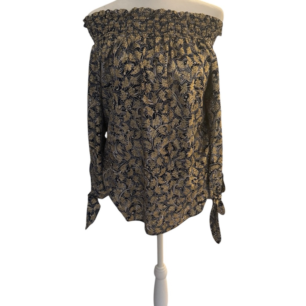 Floral Off-Shoulder Top - Black and Beige